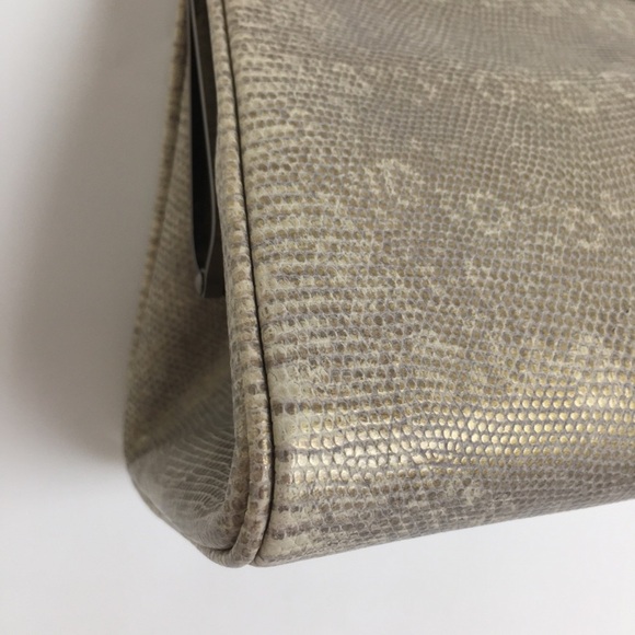 Via Spiga Italian Leather Snakeskin Bag Purse Shoulder Evening Bag Gray Taupe - Picture 10 of 16